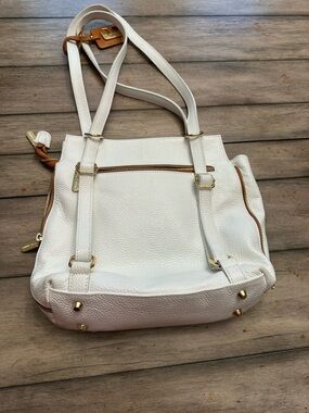 Valentina White Leather Shoulder Bag with gold accents.